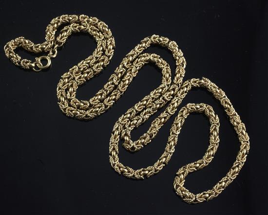 A heavy Victorian style 18ct gold fancy rope twist chain, 68cm.